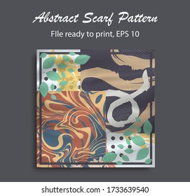 Abstract scarf pattern design for hijab and blanket. Hijab scarf with splash brush ink and leaves for Printing Production.