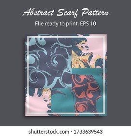 Abstract scarf pattern design for hijab and blanket. Hijab scarf with splash brush ink and leaves for Printing Production.