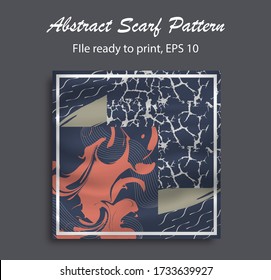 Abstract scarf pattern design for hijab and blanket. Hijab scarf with splash brush ink and leaves for Printing Production.