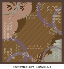 Diseño abstracto de patrones de bufanda con hojas y adornos geométricos. Moda hijab