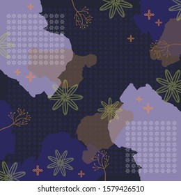 Abstract scarf pattern design on navy blue and purple