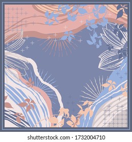 Abstract scarf pattern design on blue background. Hijab motif