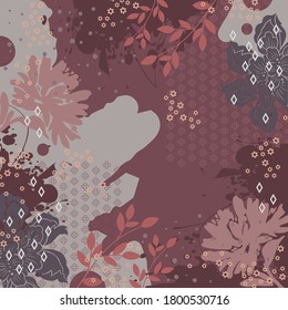 Abstract scarf pattern design on maroon. Floral hijab motif