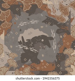 Abstraktes Schal-Muster auf Braun und Grau mit Blumenverzierungen. Scarves-Motiv