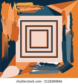 Abstract scarf pattern design textile illustration . blue and orange silk scarf design