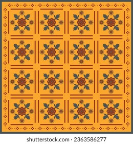 Abstract scarf pattern design with vintage flower style. Silk scarves motif