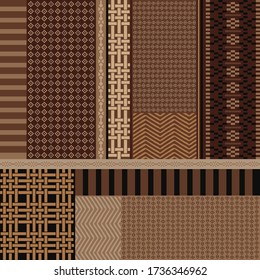 Abstract scarf pattern with ethnic combination ornament on brown. Textile and fabric motif