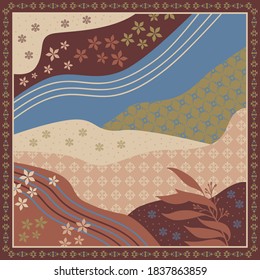 Abstract scarf pattern with ethnic ornament and flower design. Hijab motif