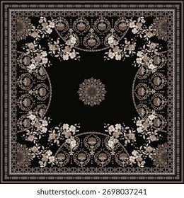padrão de lenço abstrato ornamento preto floral