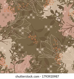 Abstract scarf pattern with flower and leaf ornament. Floral hijab motif