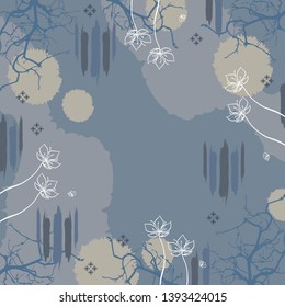 Abstract scarf pattern with flower line art and circle element. Hijab design motif