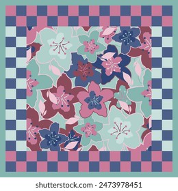 Abstract scarf pattern with flower ornament. Silk scarves design