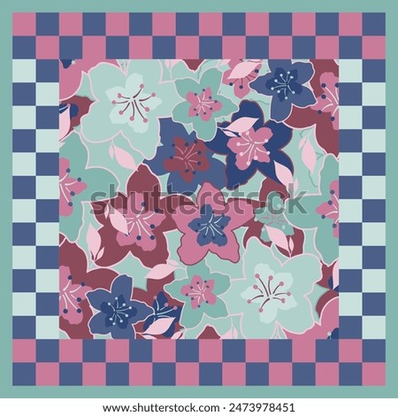 Abstract scarf pattern with flower ornament. Silk scarves design
