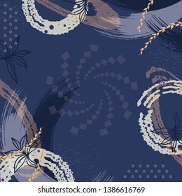 Abstract scarf pattern with geometric circle on blue background