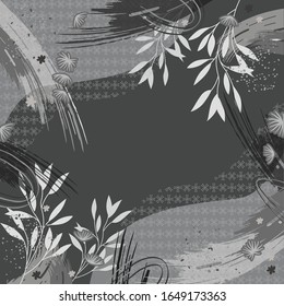 Abstract scarf pattern with leaf and brush design on monochrome color