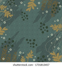 Abstract scarf pattern with leaf ornament and circle dots on green