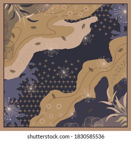 Abstract scarf pattern with leaf ornament design. Hijab motif