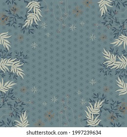 Abstract scarf pattern with leaf ornament. Hijab design motif on blue color