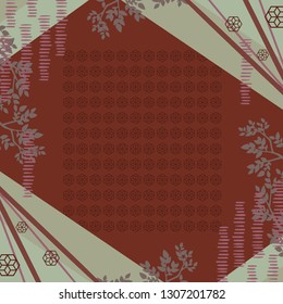 Abstract scarf pattern with leaves on red. Hijab style