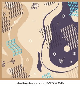 Abstract scarf pattern with lines and flower design