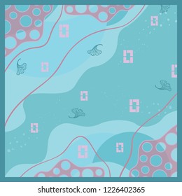 Abstract scarf pattern on blue backgroun. Hijab motifs