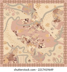 Abstract scarf pattern with pastel color. Silk scarves or hijab motifs