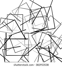 Abstract scattered square, rectangle shapes. Artistic monochrome image