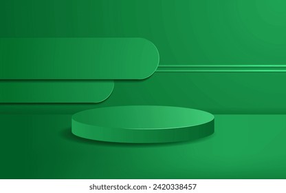 Escena abstracta de fondo 3D realista. Podio verde con decoración de cilindro