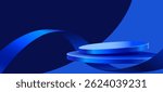 Abstract scene background. Cylinder podium background with ribbons. Product presentation, mock up, show cosmetic product, Podium, stage pedestal or platform. Vector illustration
