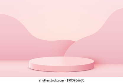 Abstract scene background. Cylinder podium on pink background. Product presentation, mock up, show cosmetic product, Podium, stage pedestal or platform. Vector illustration - Shutterstock ID 1903986670