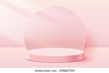 Abstract scene background. Cylinder podium on pink background. Product presentation, mock up, show cosmetic product, Podium, stage pedestal or platform. Vector illustration