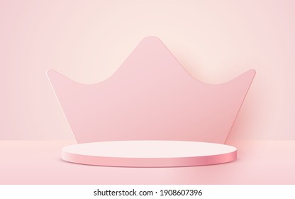 Resumen del fondo de la escena. Podio del cilindro sobre fondo rosado. Presentación del producto, simulación, presentación de productos cosméticos, podio, pedestal de escenario o plataforma. Ilustración del vector