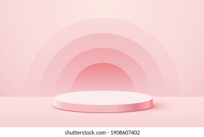 Abstract scene background. Cylinder podium on pink background. Product presentation, mock up, show cosmetic product, Podium, stage pedestal or platform. Vector illustration