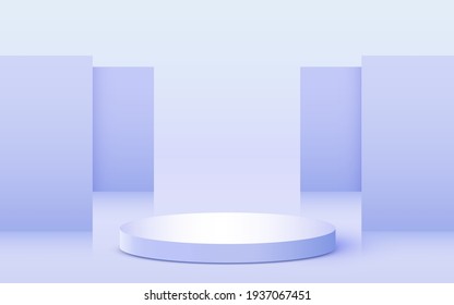 Abstract scene background. Cylinder podium on pink background. Product presentation, mock up, show cosmetic product, Podium, stage pedestal or platform. Vector illustration