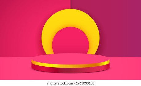 Resumen del fondo de la escena. Podio del cilindro sobre fondo rosado. Presentación del producto, simulación, presentación de productos cosméticos, podio, pedestal de escenario o plataforma. Ilustración del vector