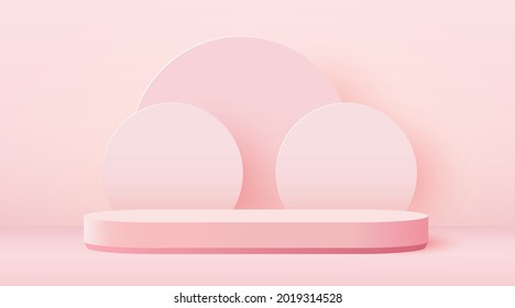Abstract scene background. Cylinder podium on pink background. Product presentation, mock up, show cosmetic product, Podium, stage pedestal or platform. Vector illustration