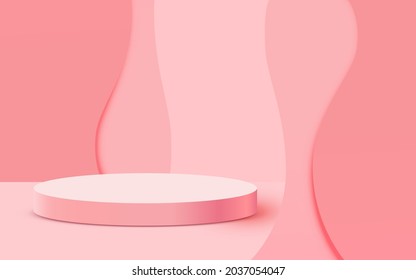 Abstract scene background. Cylinder podium on pink background. Product presentation, mock up, show cosmetic product, Podium, stage pedestal or platform. Vector illustration