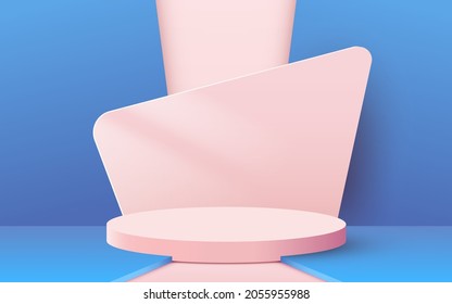 Abstract scene background. Cylinder podium on pink background. Product presentation, mock up, show cosmetic product, Podium, stage pedestal or platform. Vector illustration
