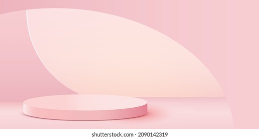 Abstract scene background. Cylinder podium on pink background. Product presentation, mock up, show cosmetic product, Podium, stage pedestal or platform. Vector illustration