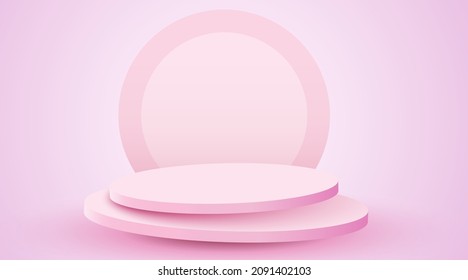 Resumen del fondo de la escena. Podio del cilindro sobre fondo rosado. Presentación del producto, simulación, presentación de productos cosméticos, podio, pedestal de escenario o plataforma. Ilustración del vector
