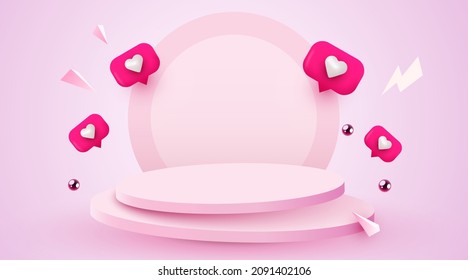 Abstract scene background. Cylinder podium on pink background. Product presentation, promotion, social media marketing. Podium, stage pedestal or platform. Vector illustration