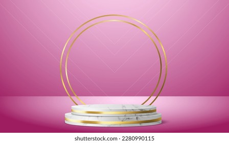 Abstract scene background. Cylinder podium on pink background. Product presentation, mock up, show cosmetic product, Podium, stage pedestal or platform. Vector illustration