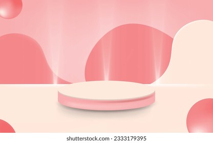 Abstract scene background. Cylinder podium on pink background. Product presentation, mock up, show cosmetic product, Podium, stage pedestal or platform. Vector illustration