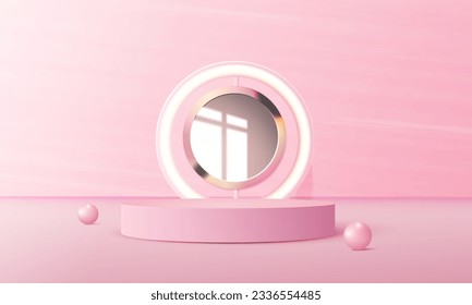 Abstract scene background. Cylinder podium on pink background with copy space area,Product presentation,  platform, mock up, show cosmetic product, Podium, .Vector illustration