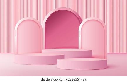 Abstract scene background. Cylinder podium on pink background with copy space area,Product presentation,  platform, mock up, show cosmetic product, Podium, .Vector illustration