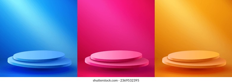 Abstract scene background. Cylinder podium on colorful background. Product presentation, mock up, show cosmetic product, Podium, stage pedestal or platform. Vector illustration