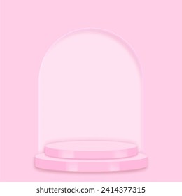 Abstract scene background. Cylinder podium on pink background. Product presentation, mock up, show cosmetic product, Podium, stage pedestal or platform. Vector illustration