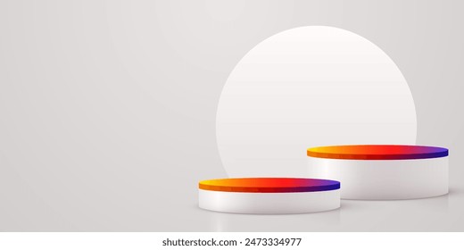 Abstract scene background. Cylinder podium on white background. Product presentation, mock up, show cosmetic product, Podium, stage pedestal or platform. Vector illustration