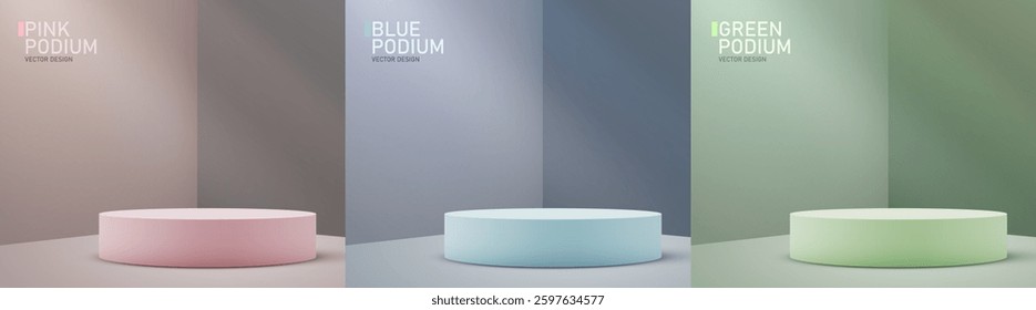 Abstract scene background. Cylinder podium background. Product presentation, mock up, show cosmetic product, Podium, stage pedestal or platform. Vector illustration
