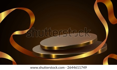 Abstract scene background. Cylinder podium background with ribbons. Product presentation, mock up, show cosmetic product, Podium, stage pedestal or platform. Vector illustration